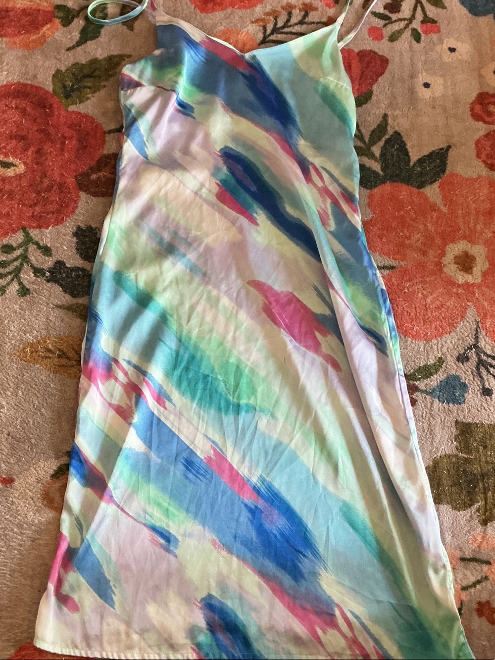 Forever 21 Pastel Watercolor Slip Maxi Dress - Blue, Pink, Teal